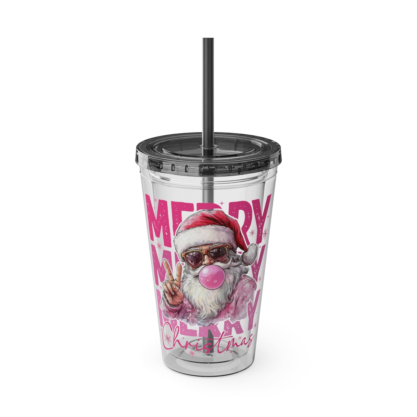 Merry Santa Sunsplash Tumbler with Straw, 16oz