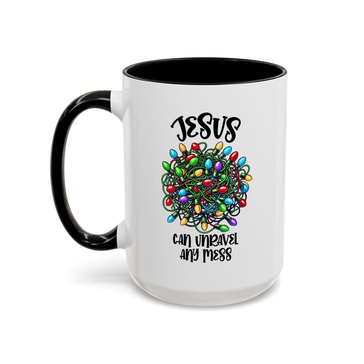 Jesus Can Unravel Any Mess Accent Coffee Mug (11, 15oz)