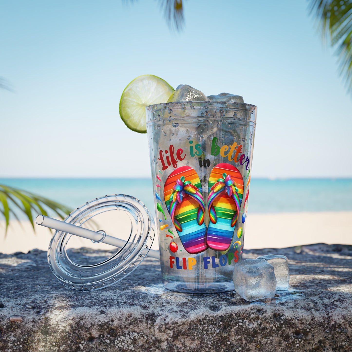 Life is Better in Flip Flops Sunsplash Tumbler with Straw, 16oz