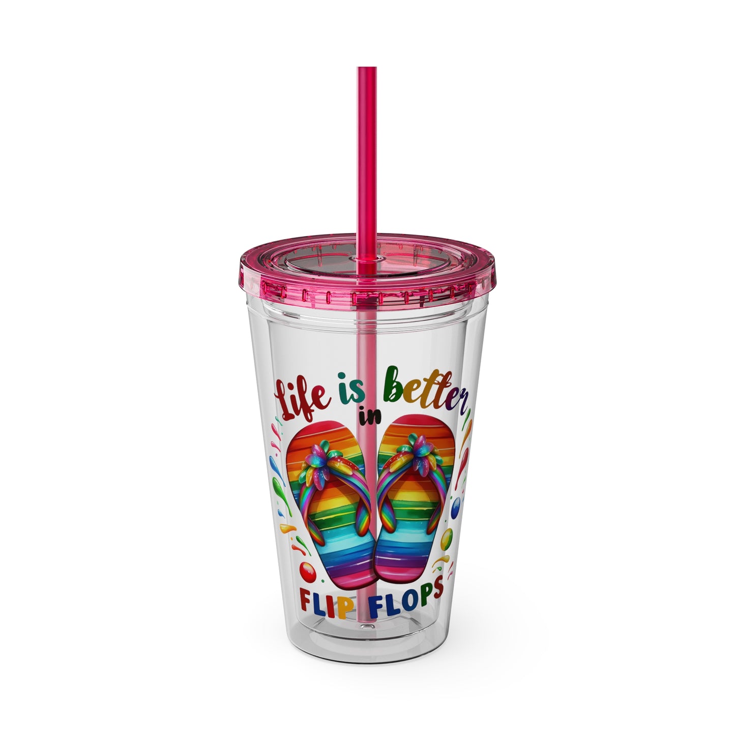 Life is Better in Flip Flops Sunsplash Tumbler with Straw, 16oz