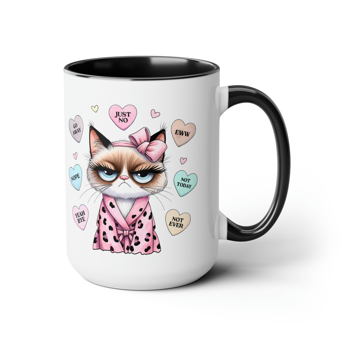 Valentine's Day Cat Two-Tone Coffee Mugs, 15oz