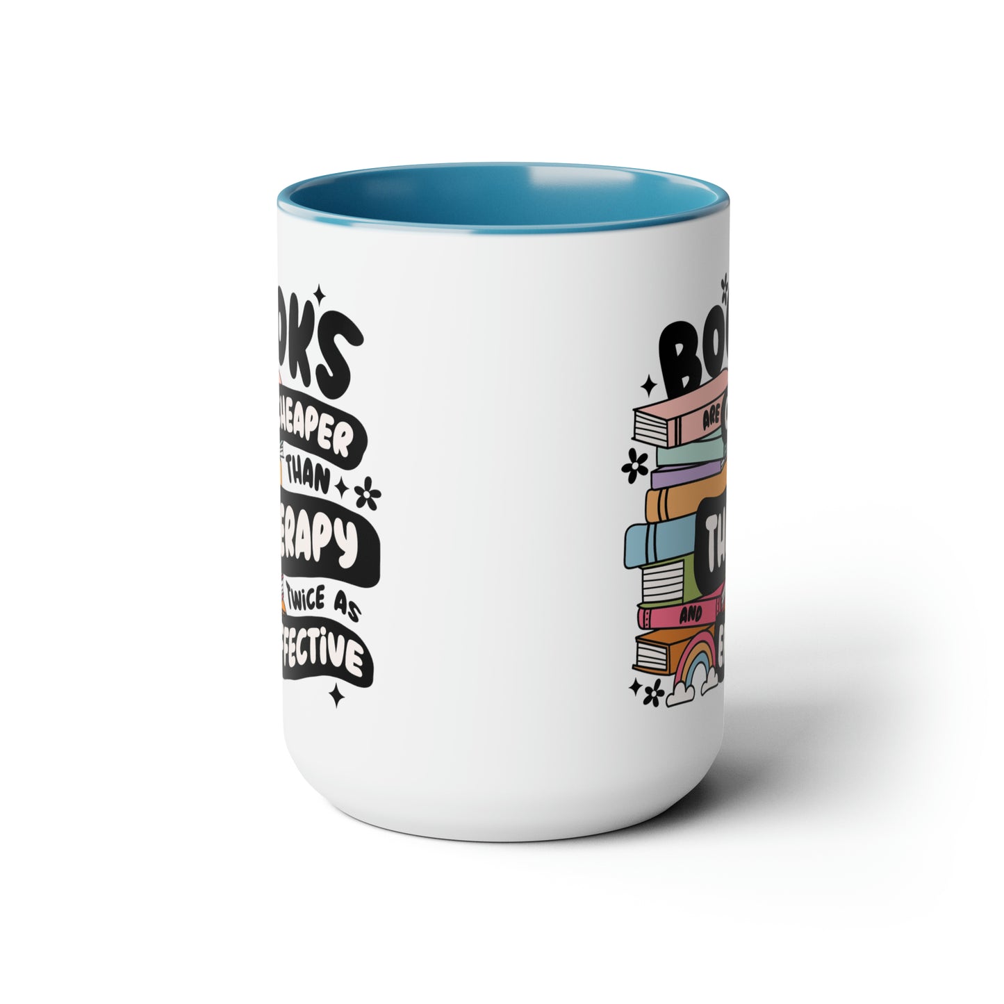 Books, Cheaper Than Therapy Two-Tone Coffee Mugs, 15oz