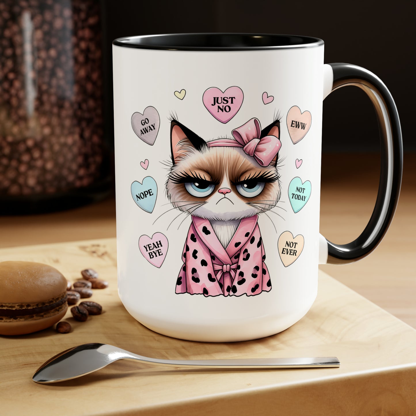 Valentine's Day Cat Two-Tone Coffee Mugs, 15oz