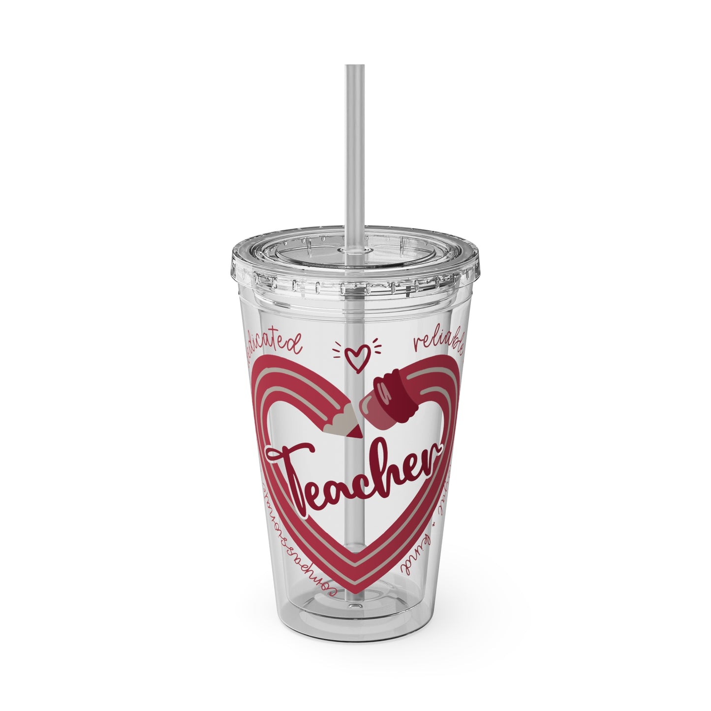 Teacher Heart Sunsplash Tumbler with Straw, 16oz