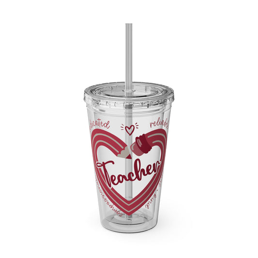 Teacher Heart Sunsplash Tumbler with Straw, 16oz