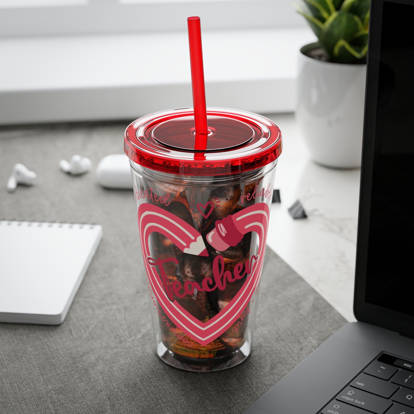Teacher Heart Sunsplash Tumbler with Straw, 16oz