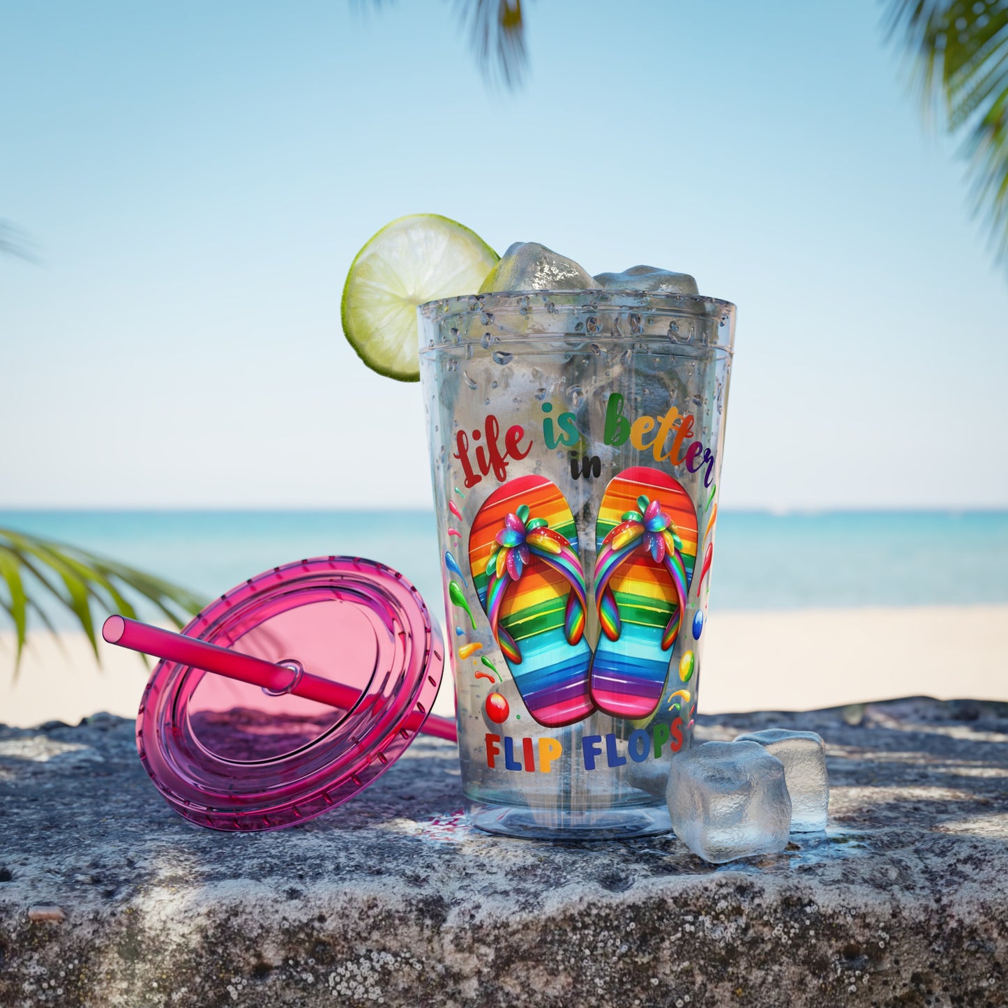 Life is Better in Flip Flops Sunsplash Tumbler with Straw, 16oz