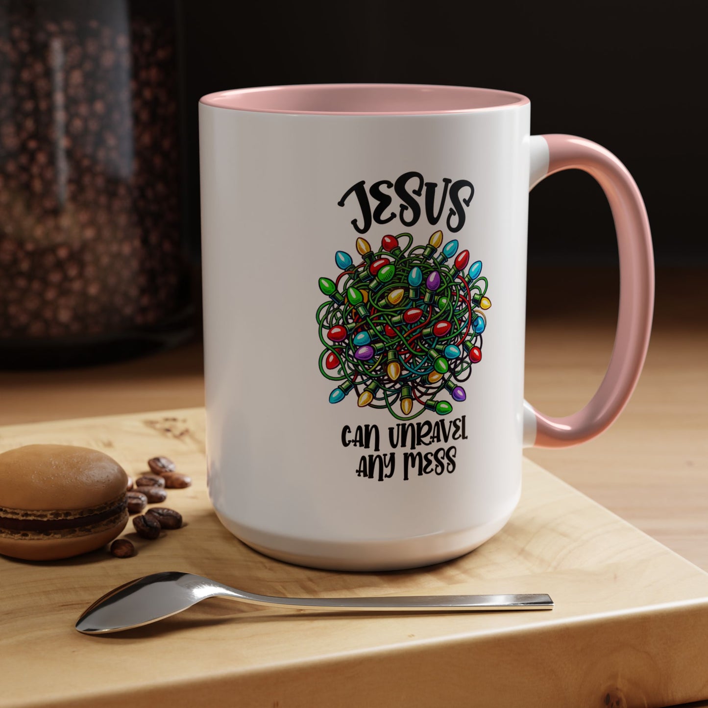 Jesus Can Unravel Any Mess Accent Coffee Mug (11, 15oz)