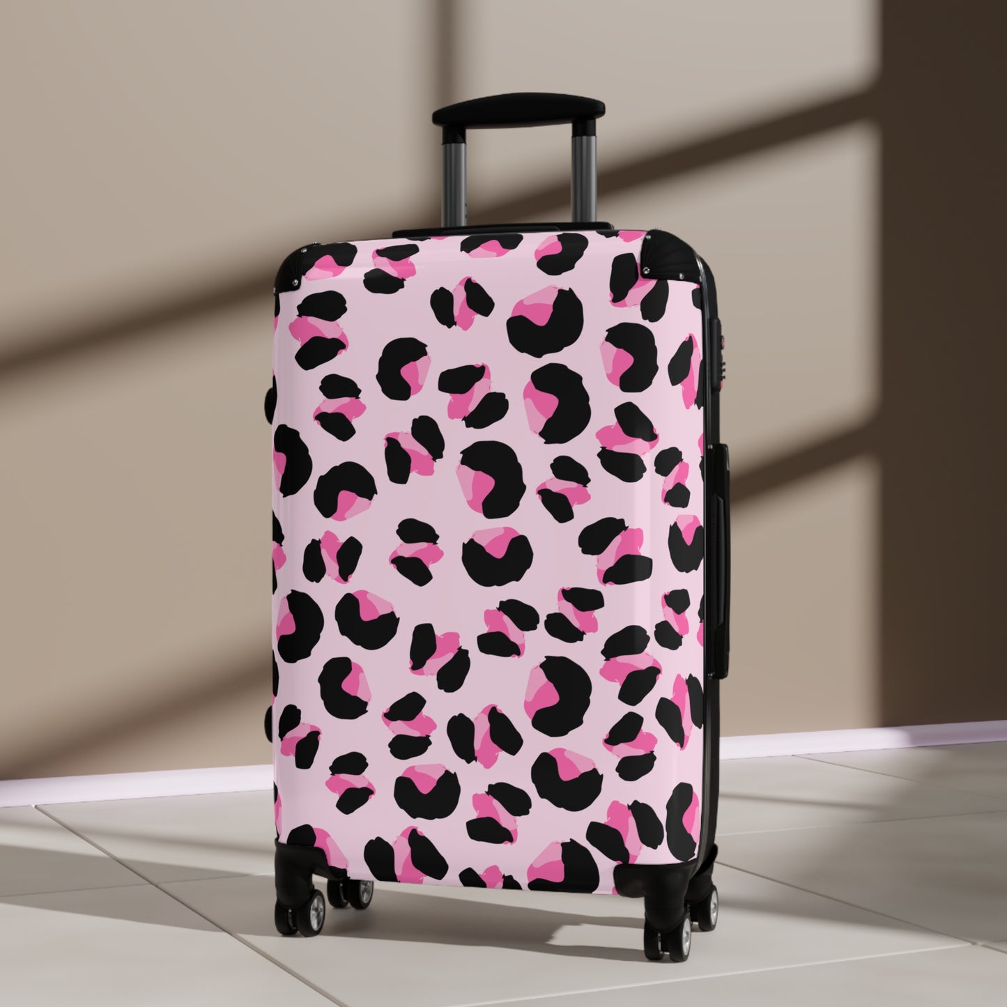 Chic Pink Leopard Print Suitcase - Stylish Luggage for Travel Enthusiasts
