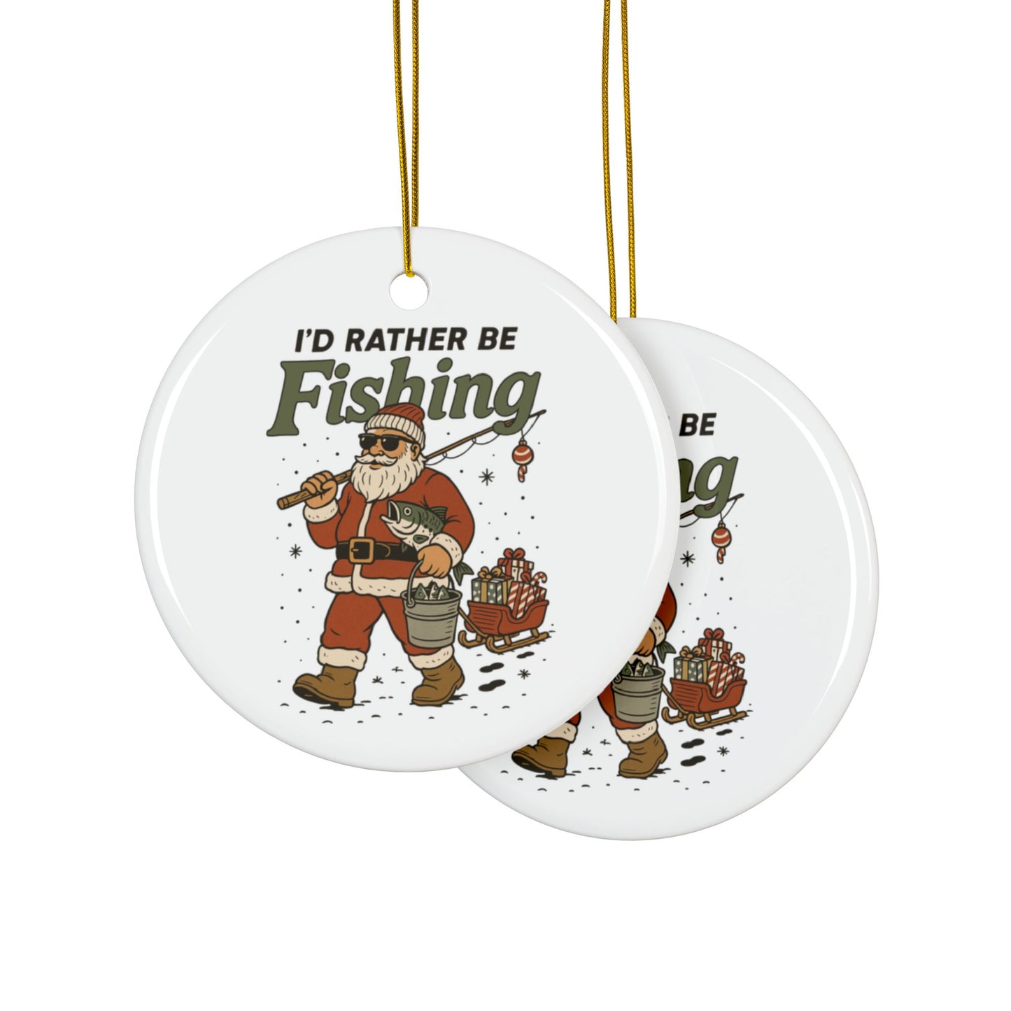 Fishing-Themed Ceramic Ornaments - Holiday Decor for Fishermen, Gift for Dad, Christmas Tree Ornaments, Fun Fishing Gifts, 2-Sided Prints