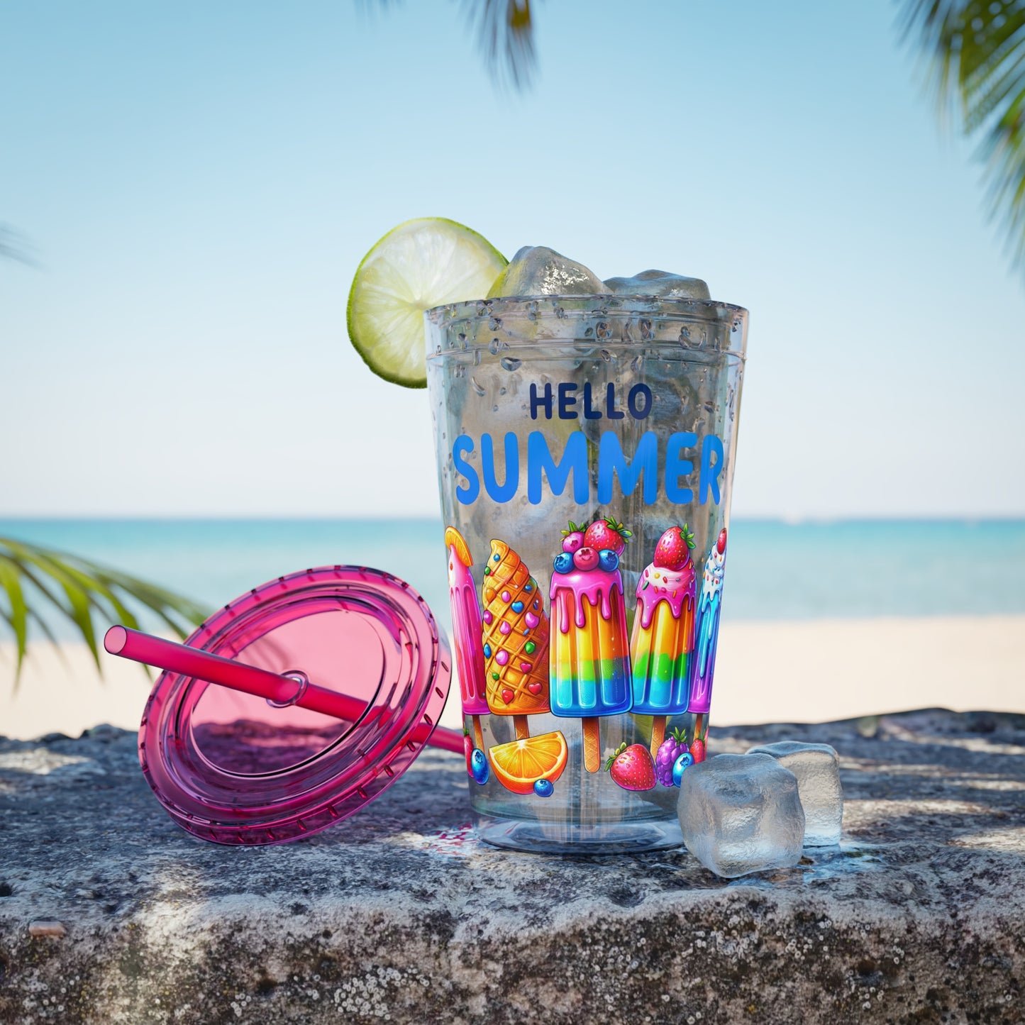 Hello Summer Sunsplash Tumbler with Straw, 16oz