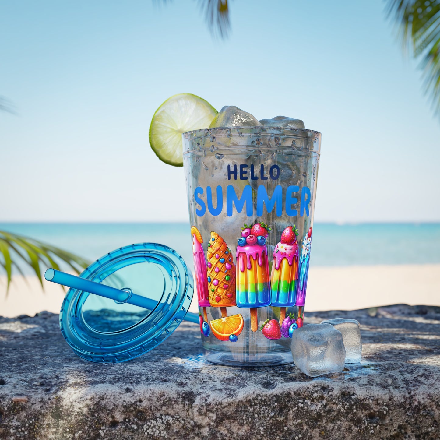 Hello Summer Sunsplash Tumbler with Straw, 16oz