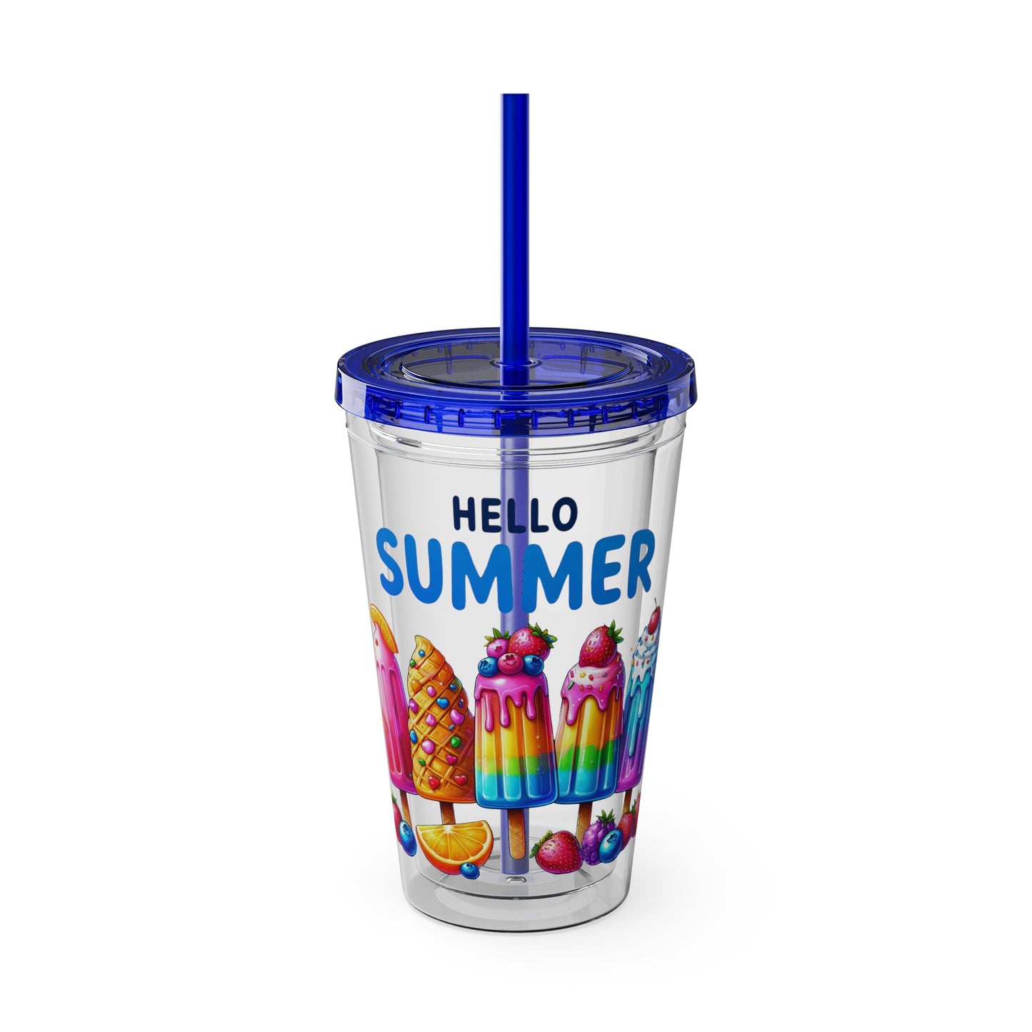 Hello Summer Sunsplash Tumbler with Straw, 16oz