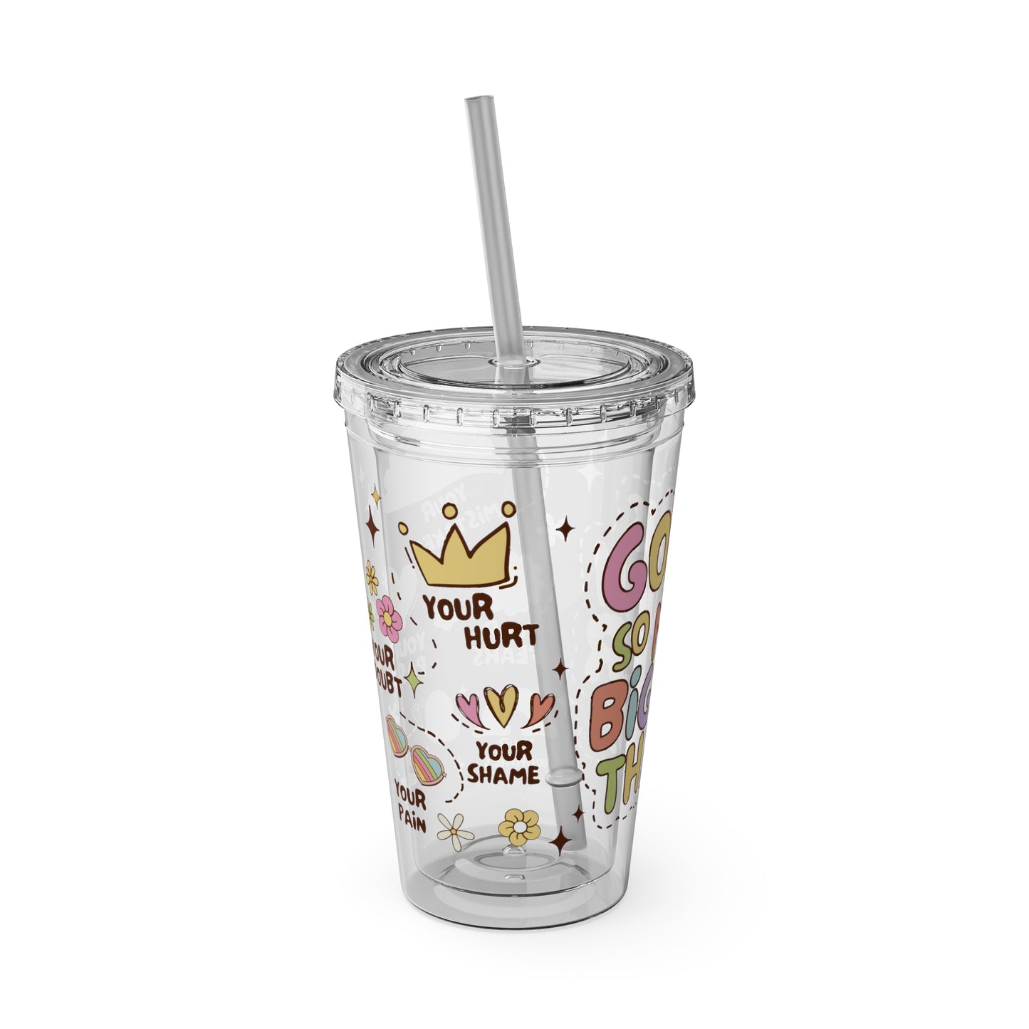 God is Bigger Sunsplash Tumbler with Straw, 16oz