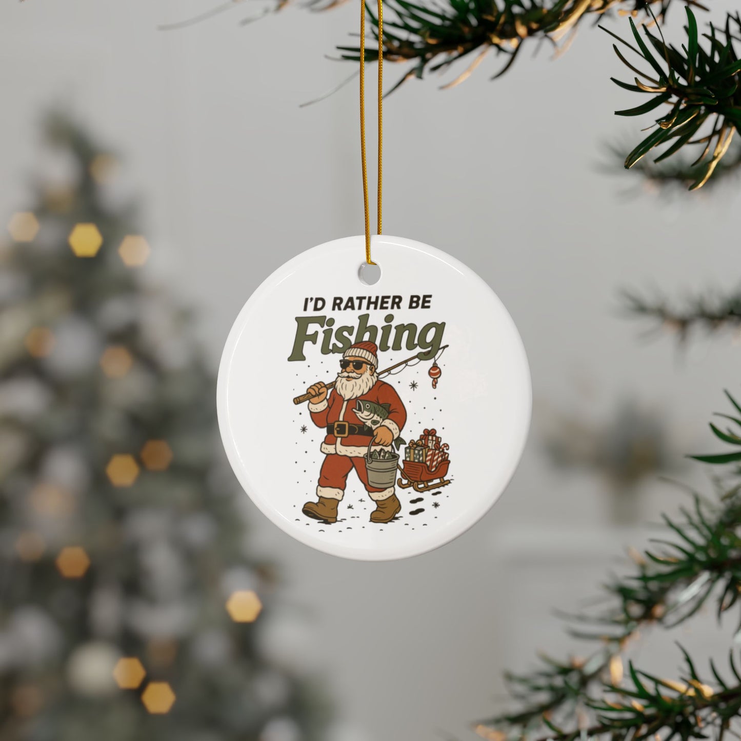 Fishing-Themed Ceramic Ornaments - Holiday Decor for Fishermen, Gift for Dad, Christmas Tree Ornaments, Fun Fishing Gifts, 2-Sided Prints