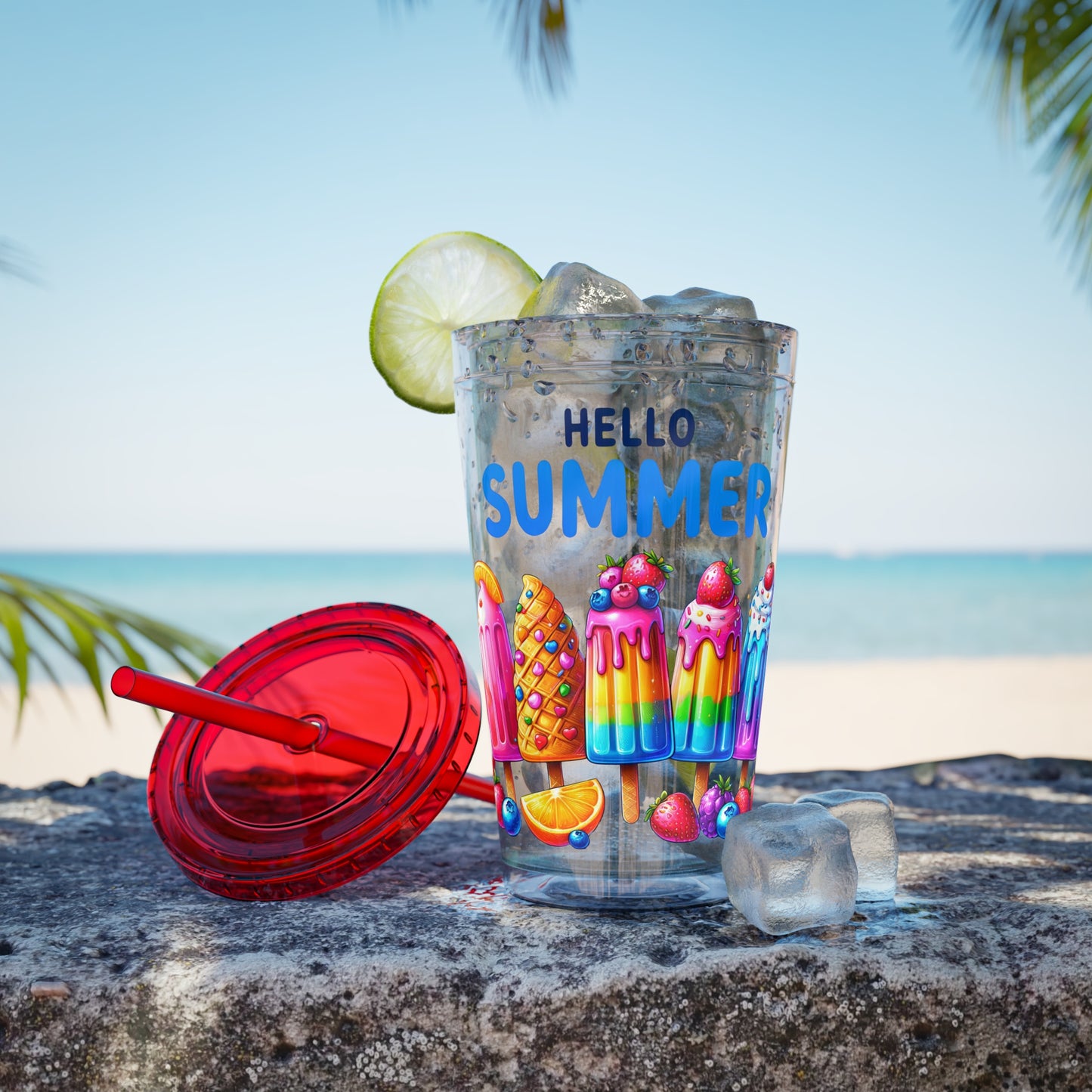 Hello Summer Sunsplash Tumbler with Straw, 16oz