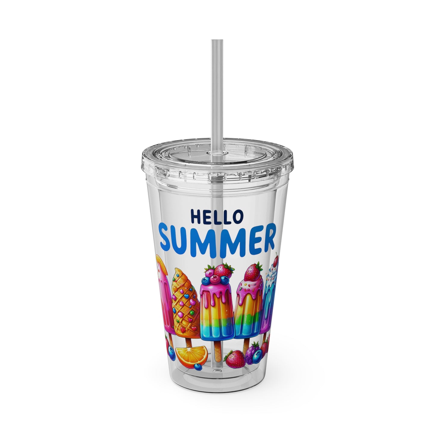 Hello Summer Sunsplash Tumbler with Straw, 16oz