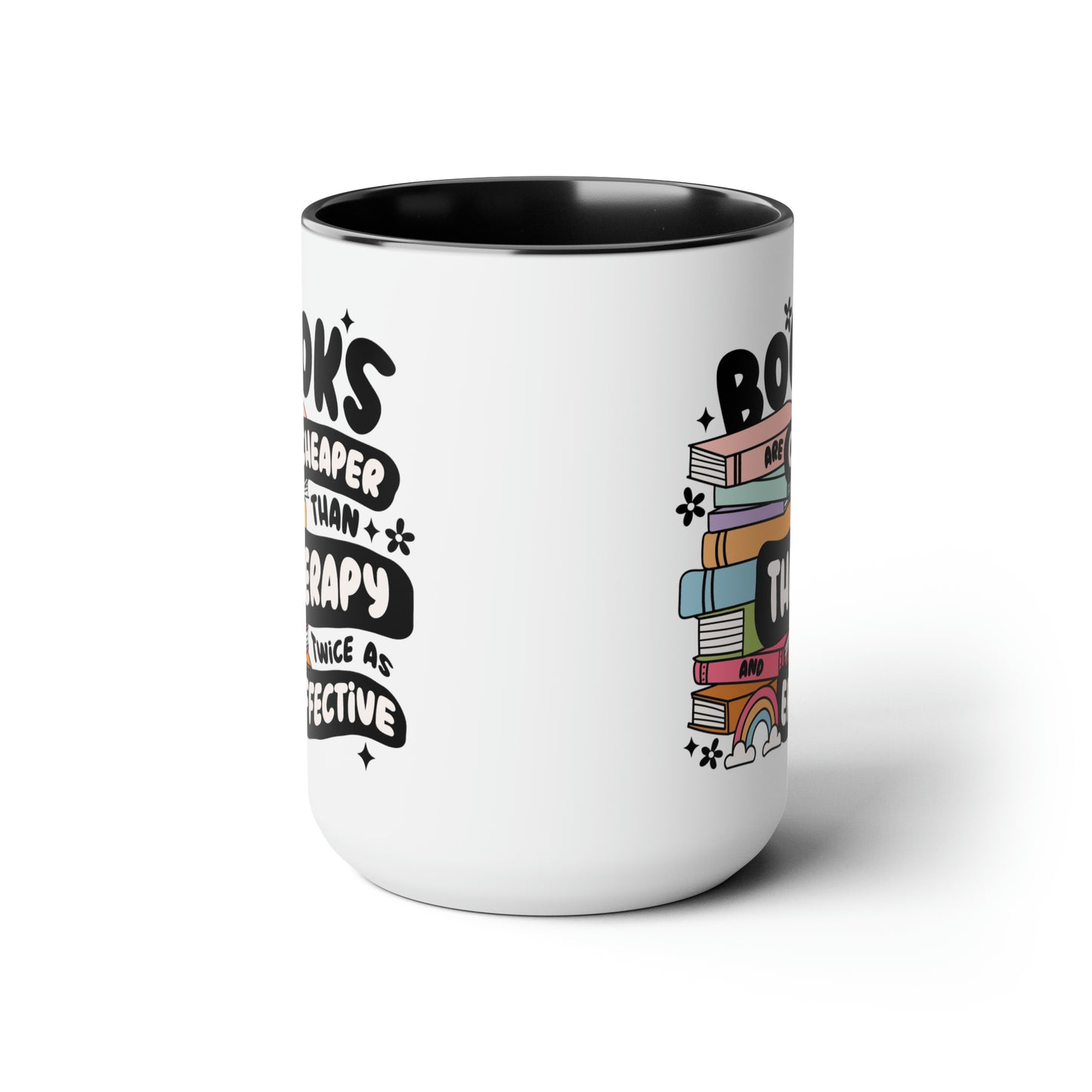 Books, Cheaper Than Therapy Two-Tone Coffee Mugs, 15oz