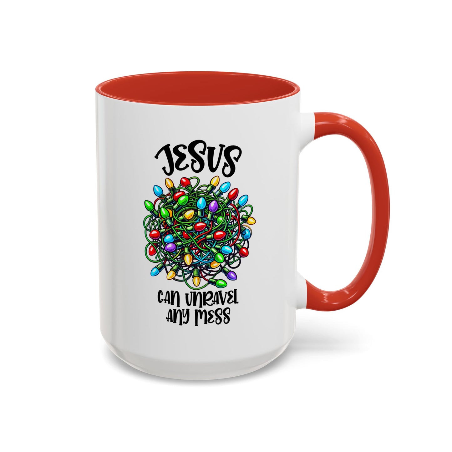 Jesus Can Unravel Any Mess Accent Coffee Mug (11, 15oz)