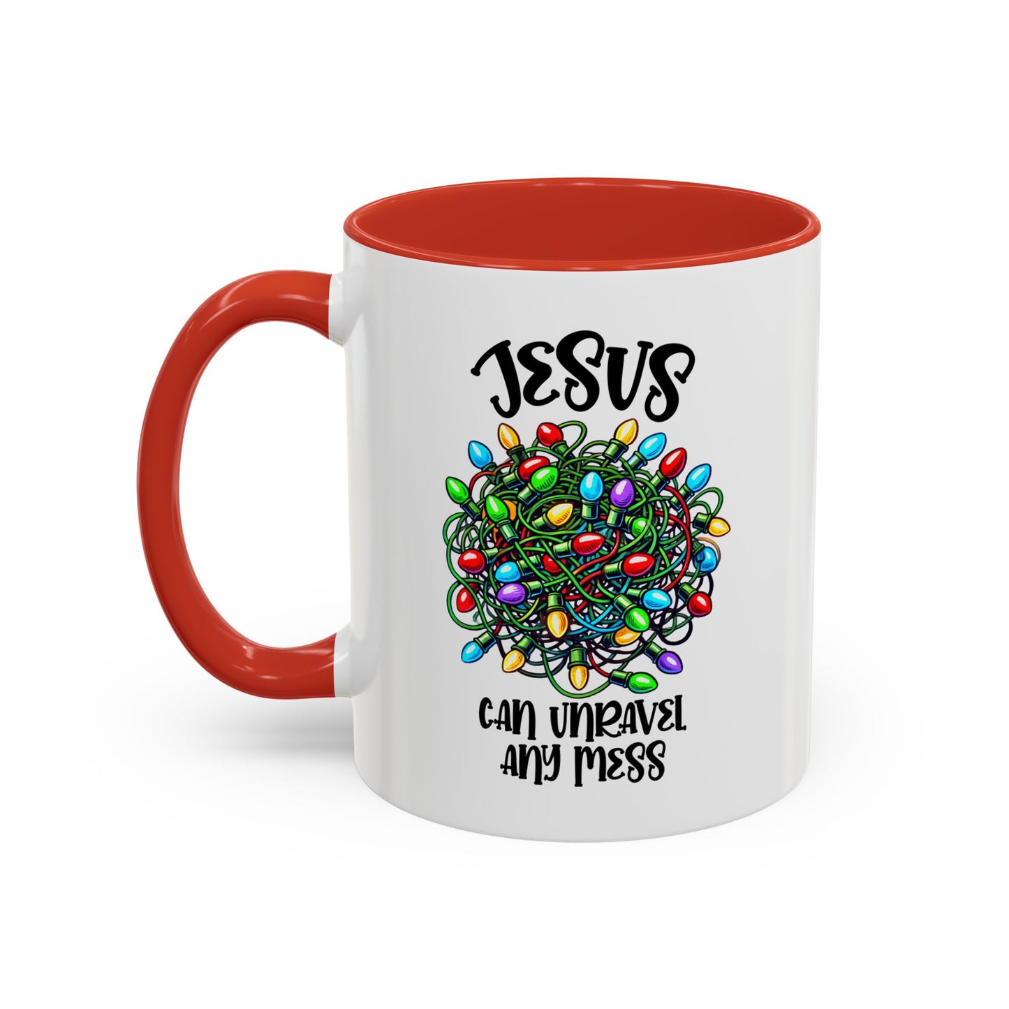 Jesus Can Unravel Any Mess Accent Coffee Mug (11, 15oz)