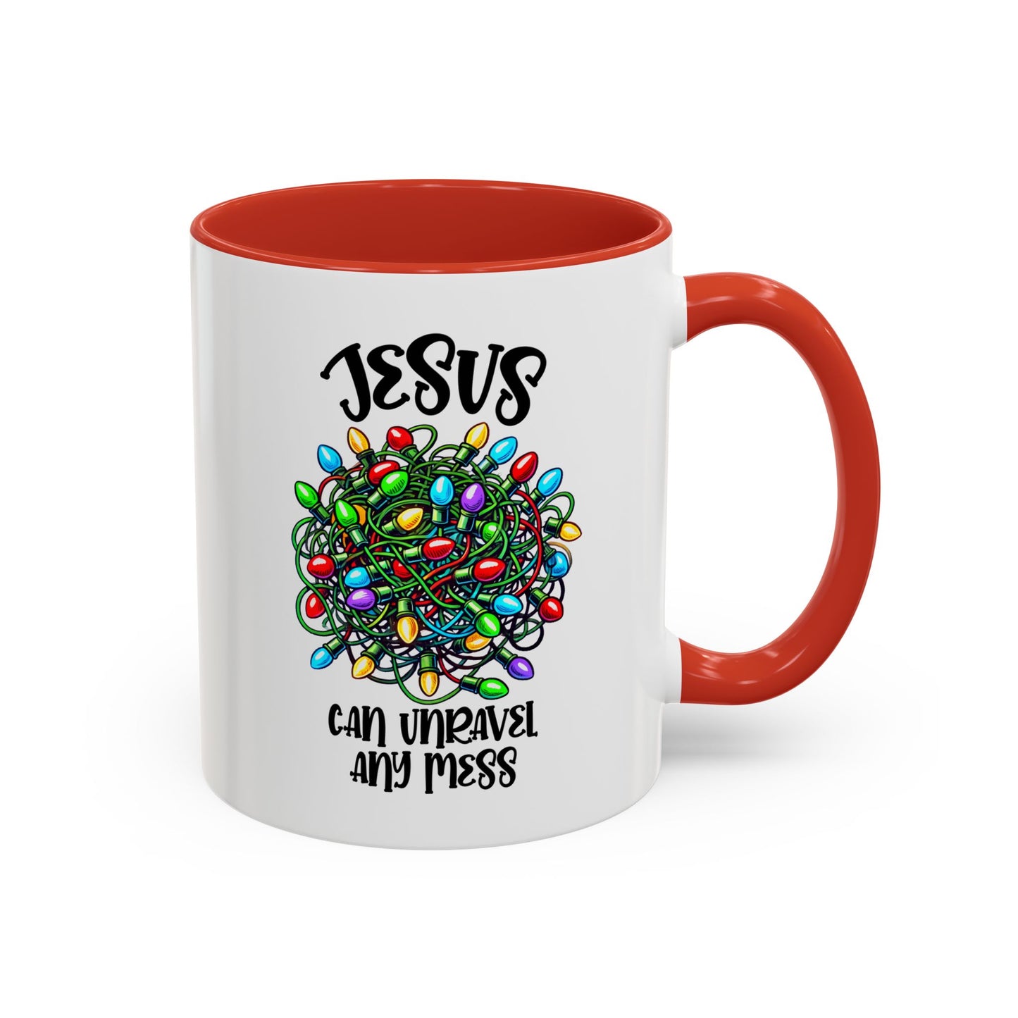 Jesus Can Unravel Any Mess Accent Coffee Mug (11, 15oz)