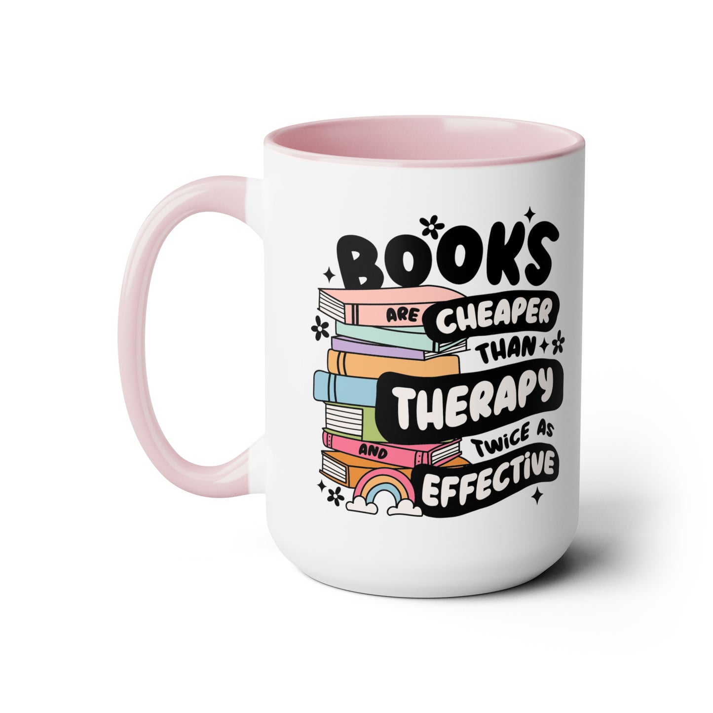 Books, Cheaper Than Therapy Two-Tone Coffee Mugs, 15oz