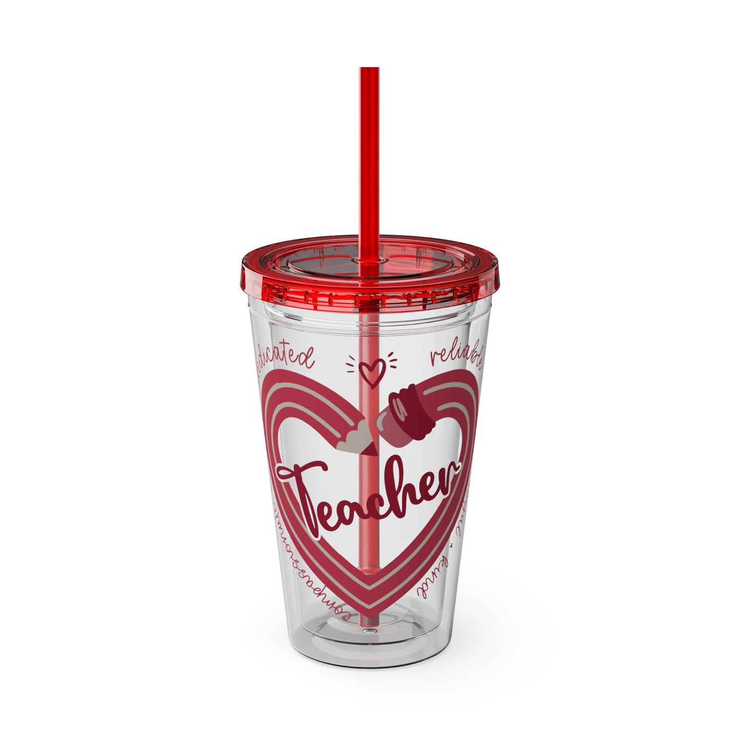 Teacher Heart Sunsplash Tumbler with Straw, 16oz