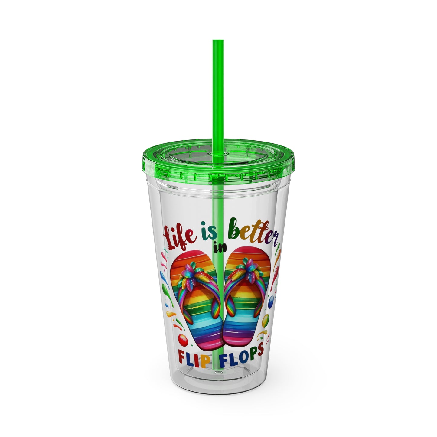 Life is Better in Flip Flops Sunsplash Tumbler with Straw, 16oz