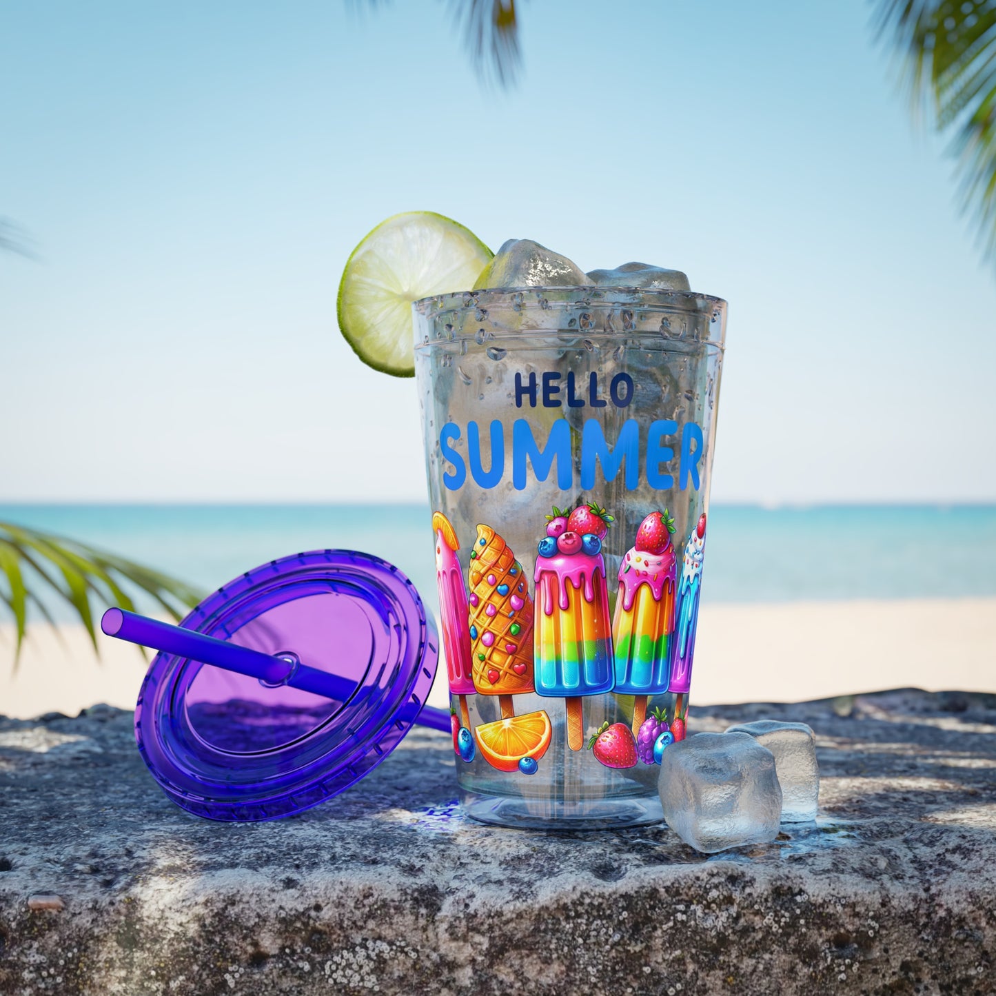 Hello Summer Sunsplash Tumbler with Straw, 16oz