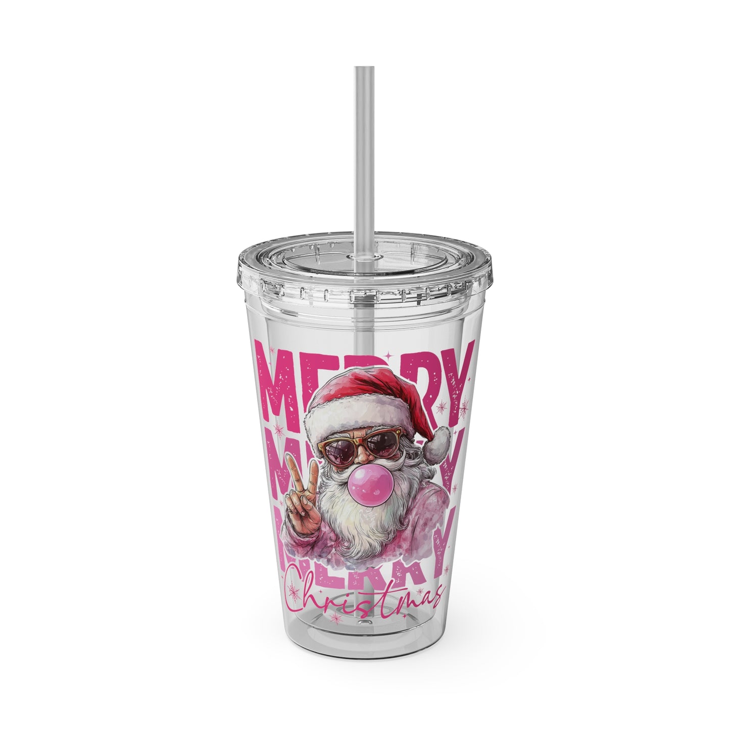 Merry Santa Sunsplash Tumbler with Straw, 16oz