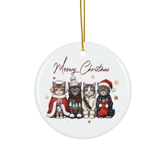 Cat-Themed Holiday Ornament, Ceramic Ornament, Merry Christmas Decor, Pet Lover Gift, Christmas Tree Decoration, Holiday Keepsake