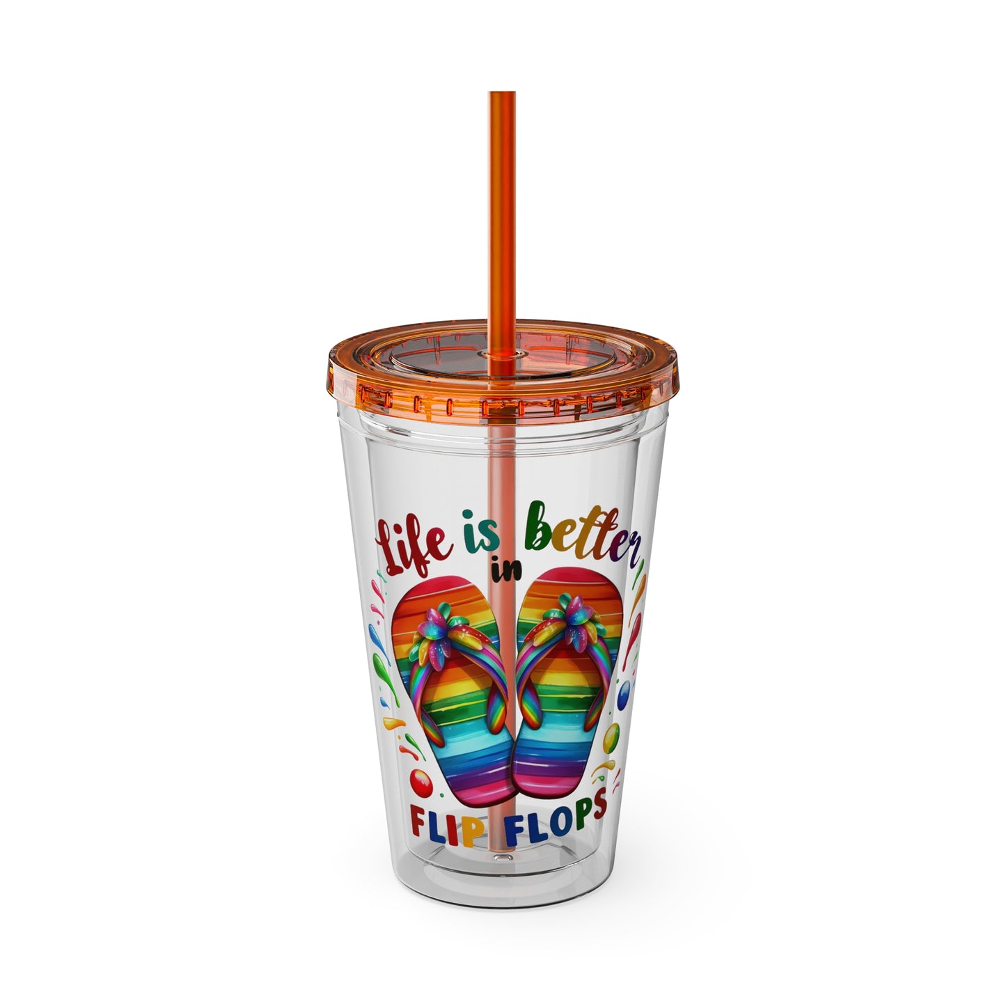 Life is Better in Flip Flops Sunsplash Tumbler with Straw, 16oz