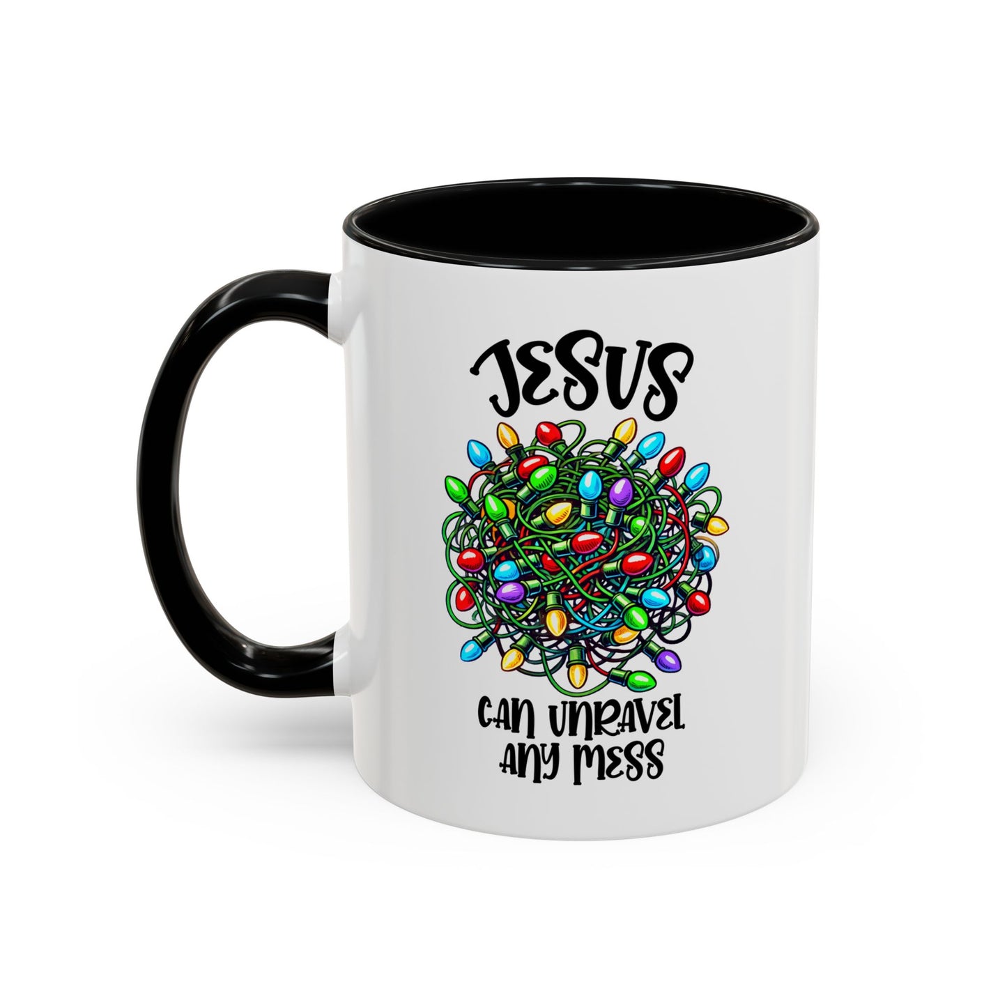 Jesus Can Unravel Any Mess Accent Coffee Mug (11, 15oz)