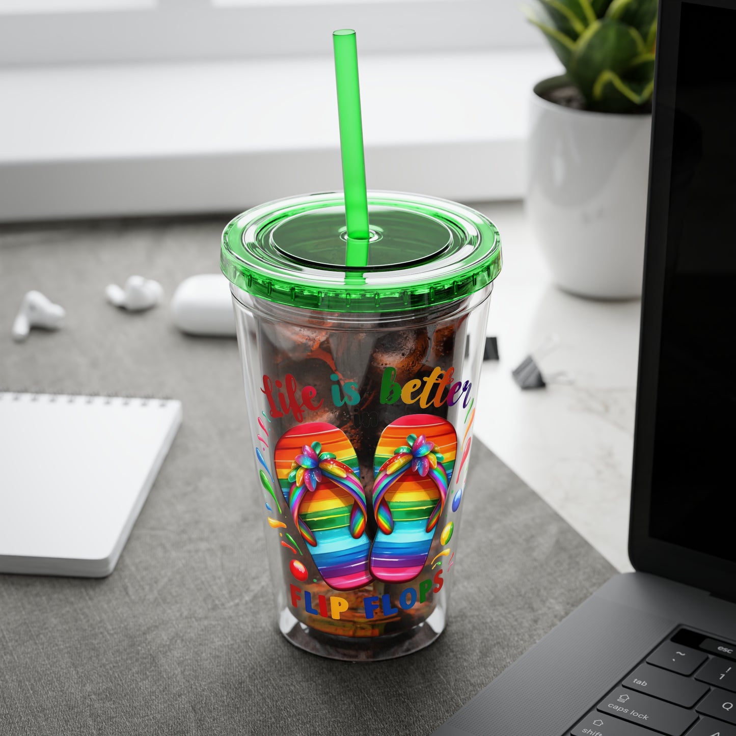 Life is Better in Flip Flops Sunsplash Tumbler with Straw, 16oz