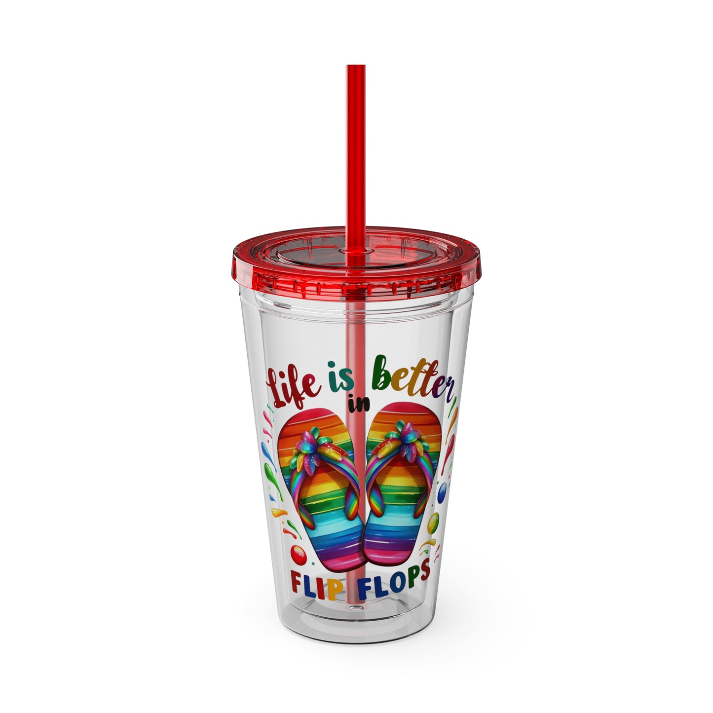 Life is Better in Flip Flops Sunsplash Tumbler with Straw, 16oz