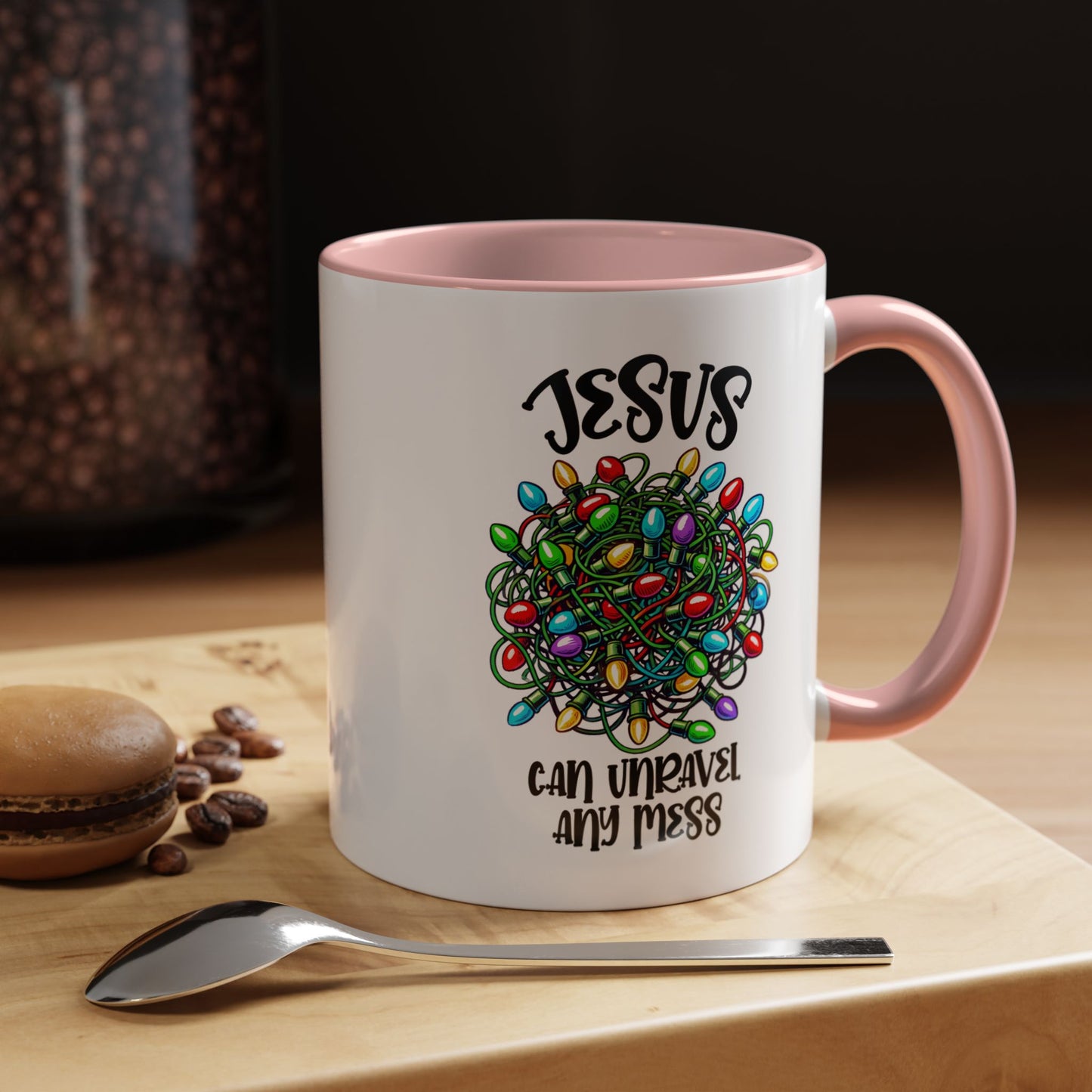 Jesus Can Unravel Any Mess Accent Coffee Mug (11, 15oz)