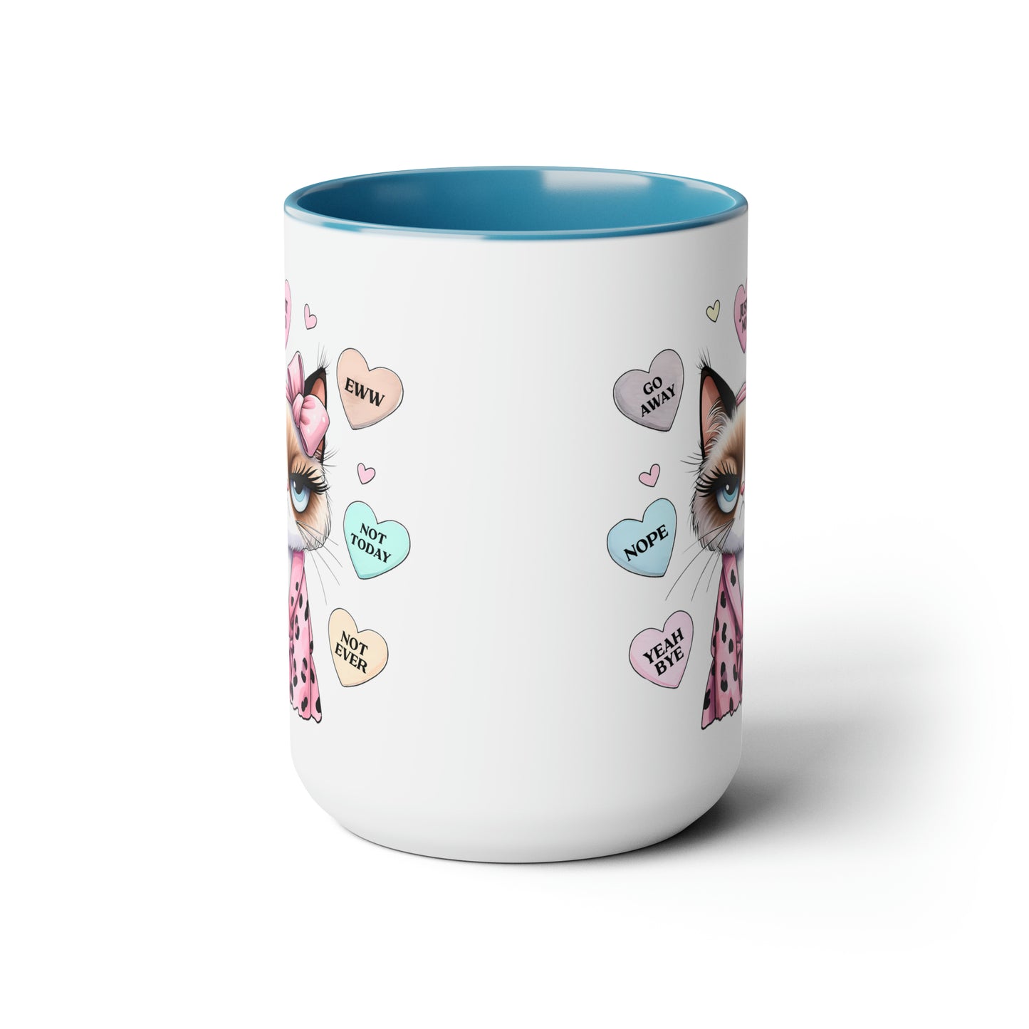 Valentine's Day Cat Two-Tone Coffee Mugs, 15oz