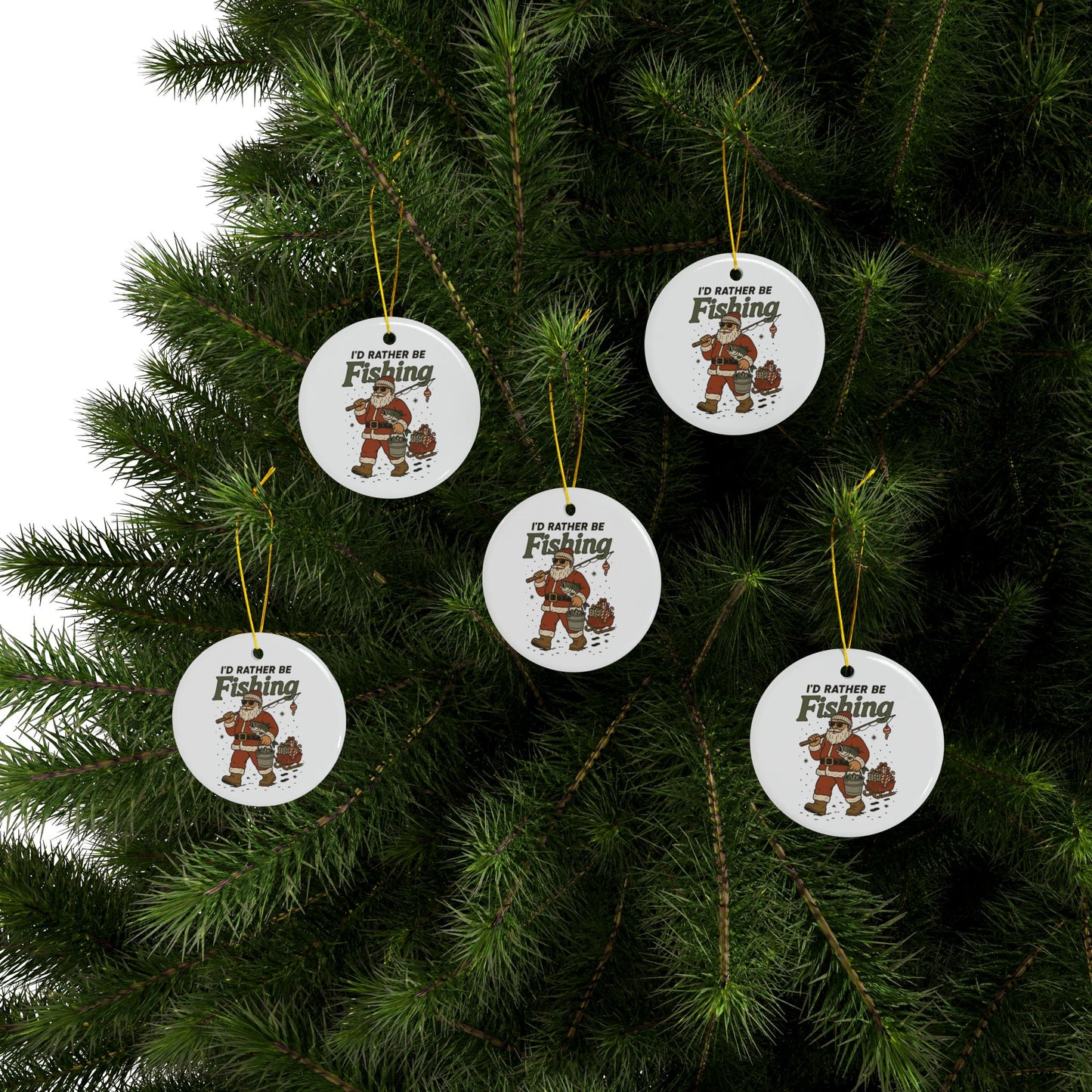 Fishing-Themed Ceramic Ornaments - Holiday Decor for Fishermen, Gift for Dad, Christmas Tree Ornaments, Fun Fishing Gifts, 2-Sided Prints