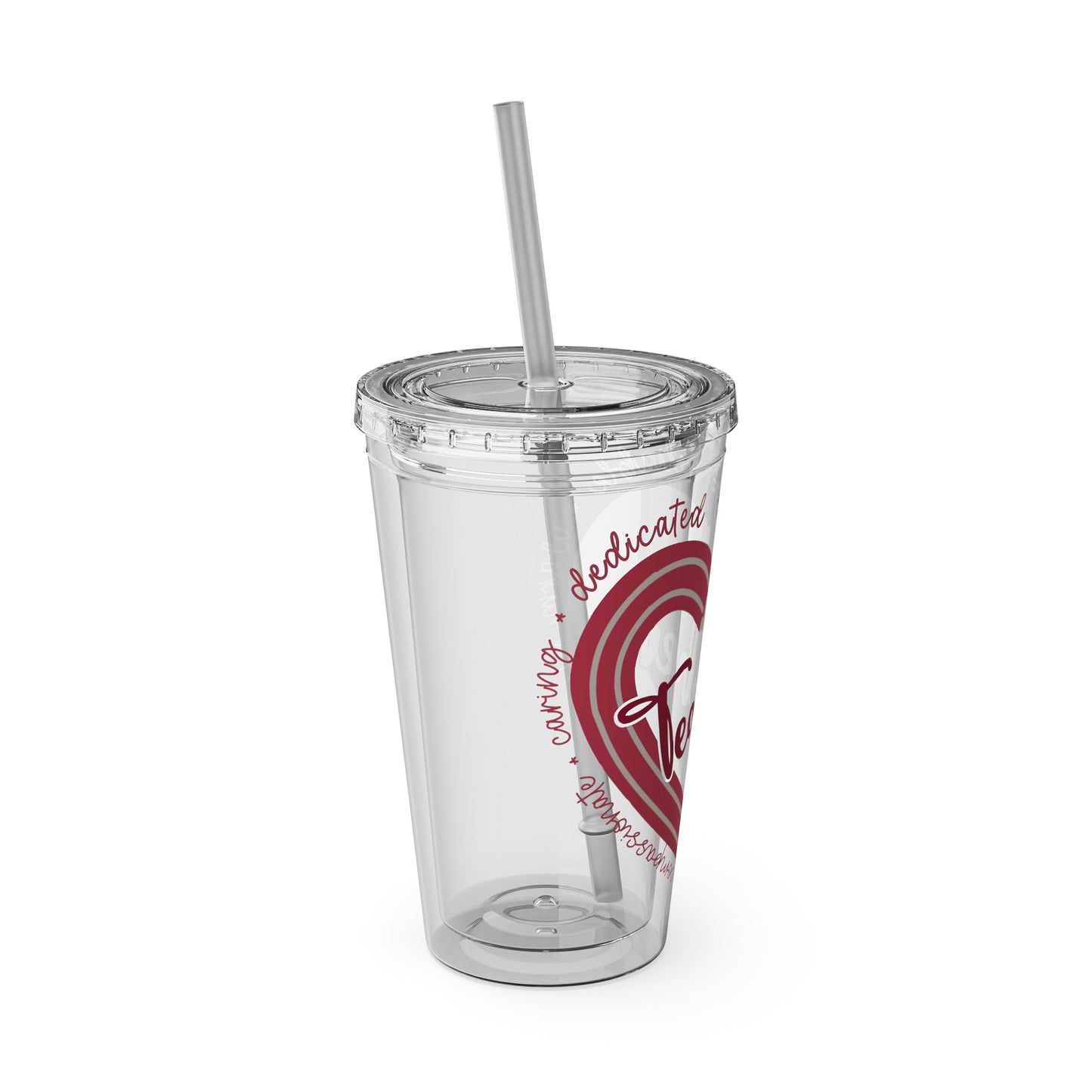 Teacher Heart Sunsplash Tumbler with Straw, 16oz