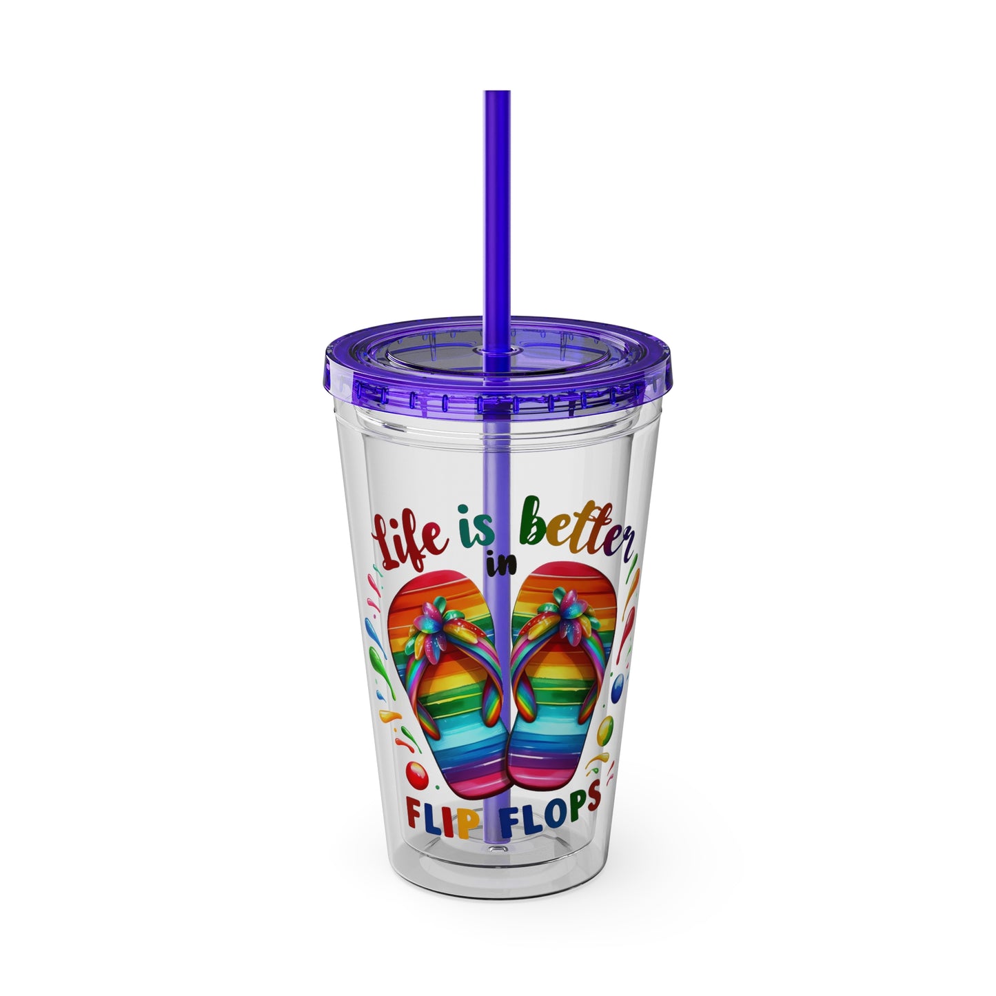Life is Better in Flip Flops Sunsplash Tumbler with Straw, 16oz