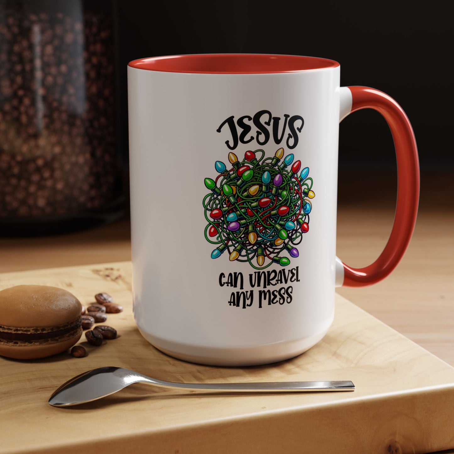 Jesus Can Unravel Any Mess Accent Coffee Mug (11, 15oz)