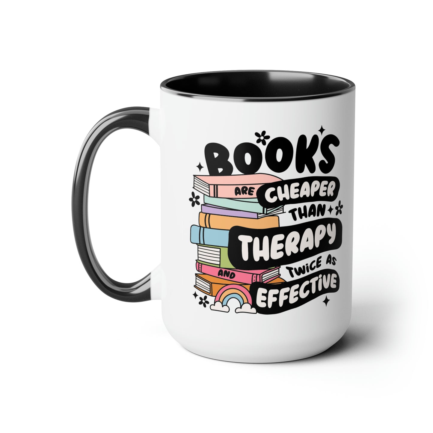 Books, Cheaper Than Therapy Two-Tone Coffee Mugs, 15oz
