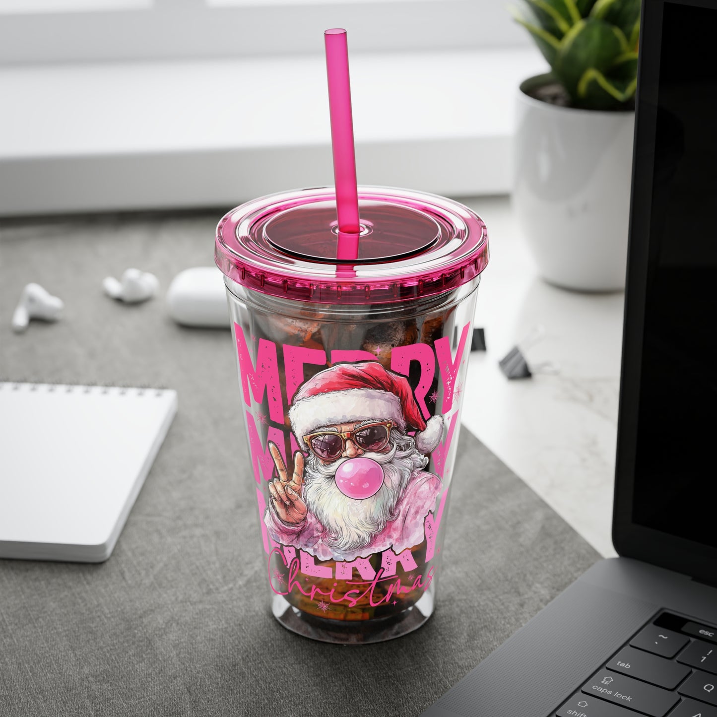 Merry Santa Sunsplash Tumbler with Straw, 16oz