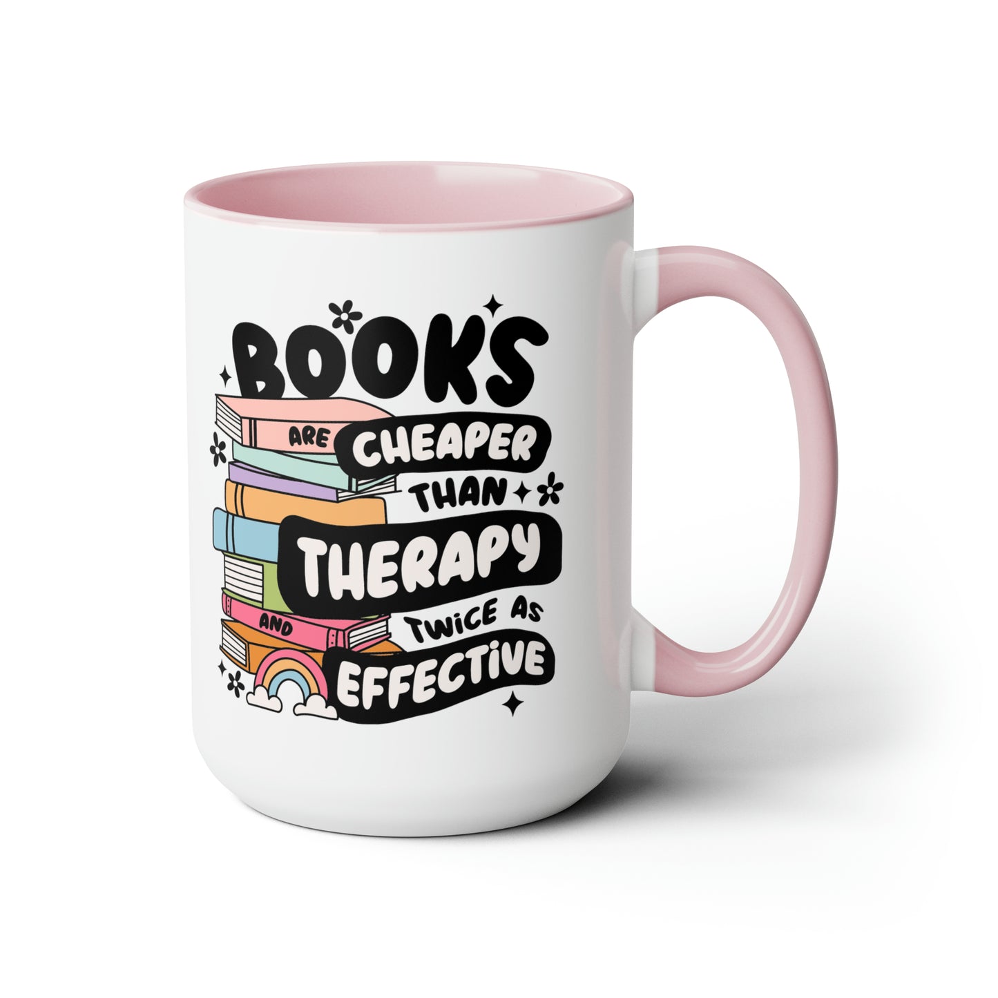 Books, Cheaper Than Therapy Two-Tone Coffee Mugs, 15oz