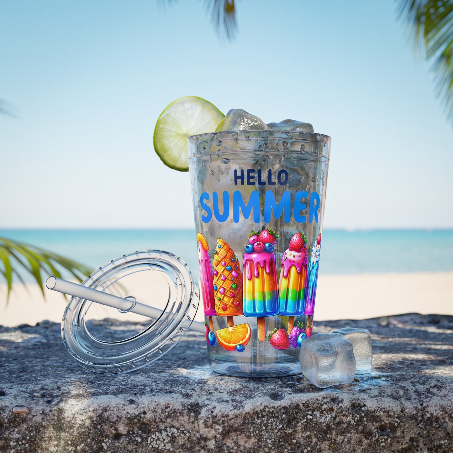 Hello Summer Sunsplash Tumbler with Straw, 16oz