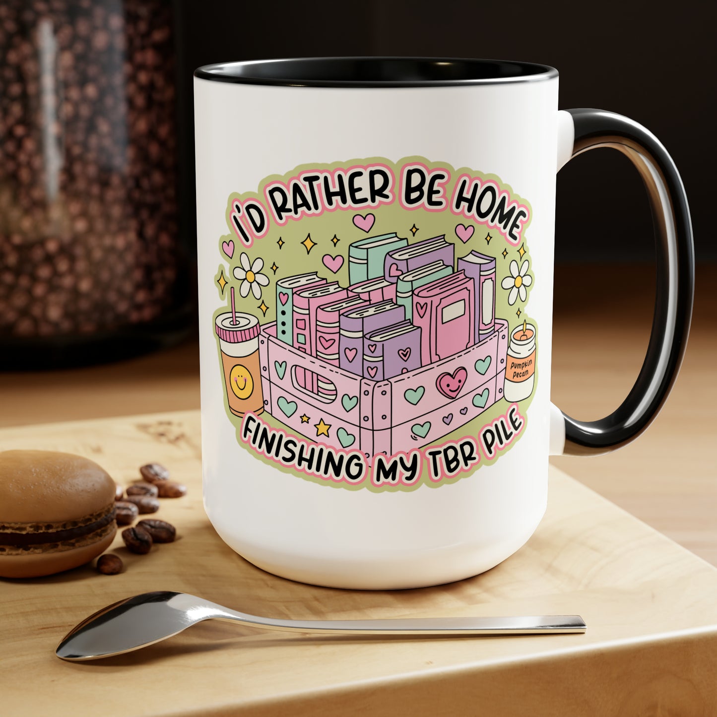 TBR Pile Reading Two-Tone Coffee Mugs, 15oz