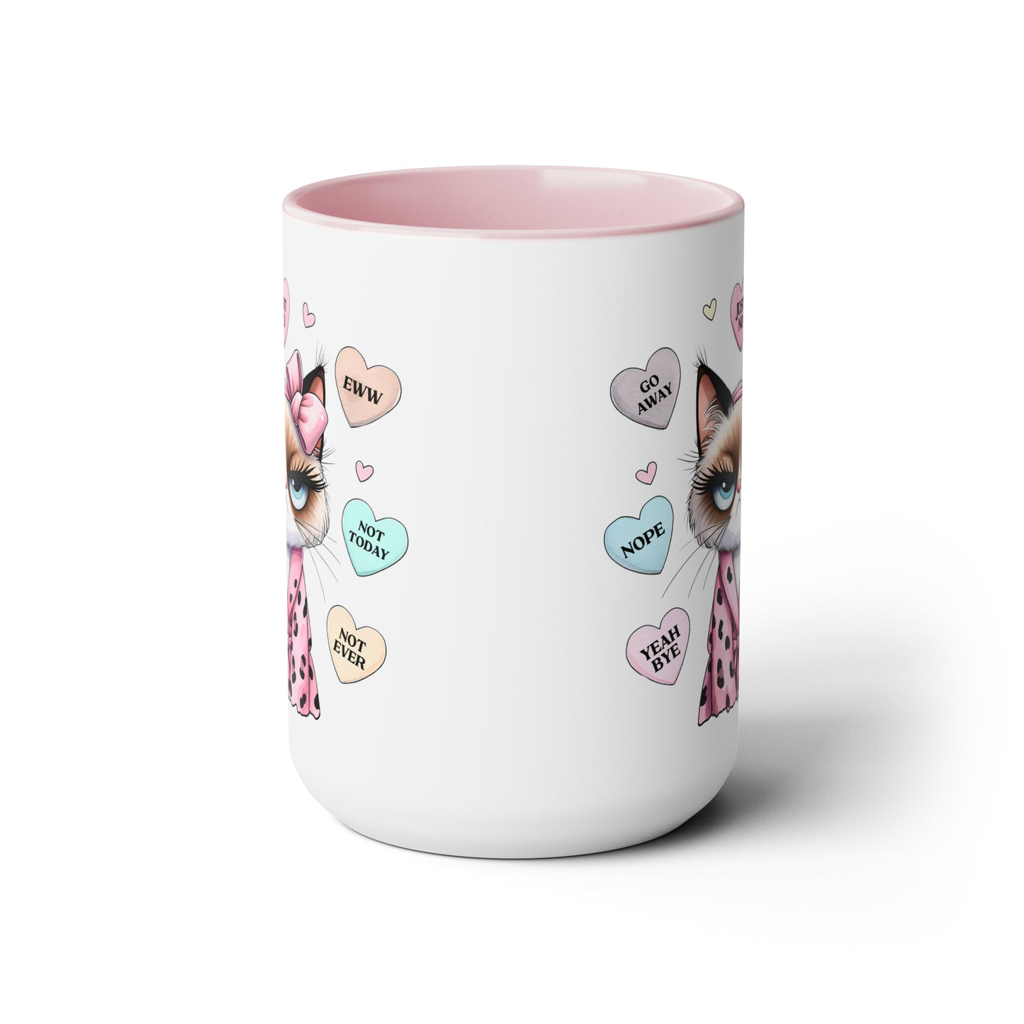 Valentine's Day Cat Two-Tone Coffee Mugs, 15oz