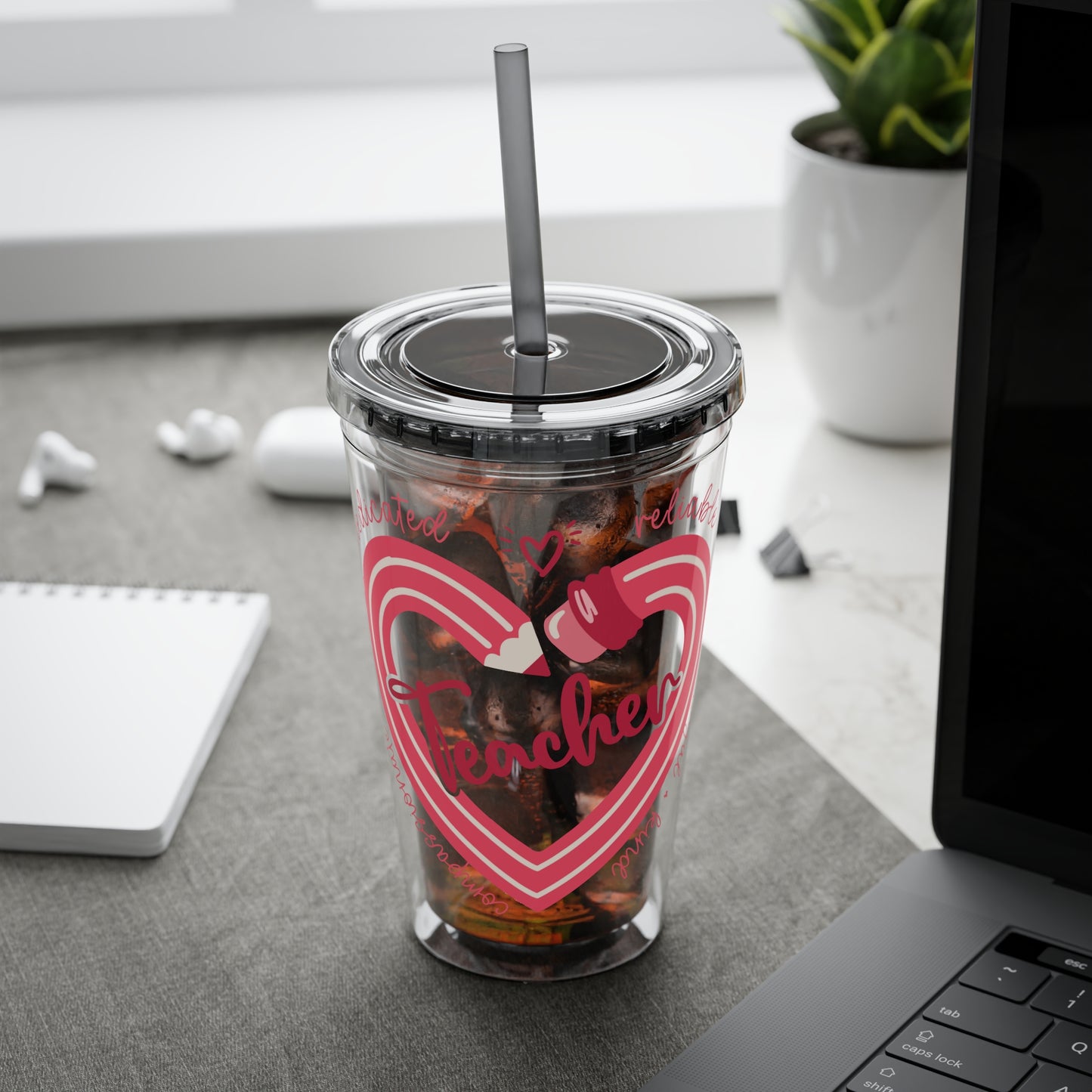Teacher Heart Sunsplash Tumbler with Straw, 16oz