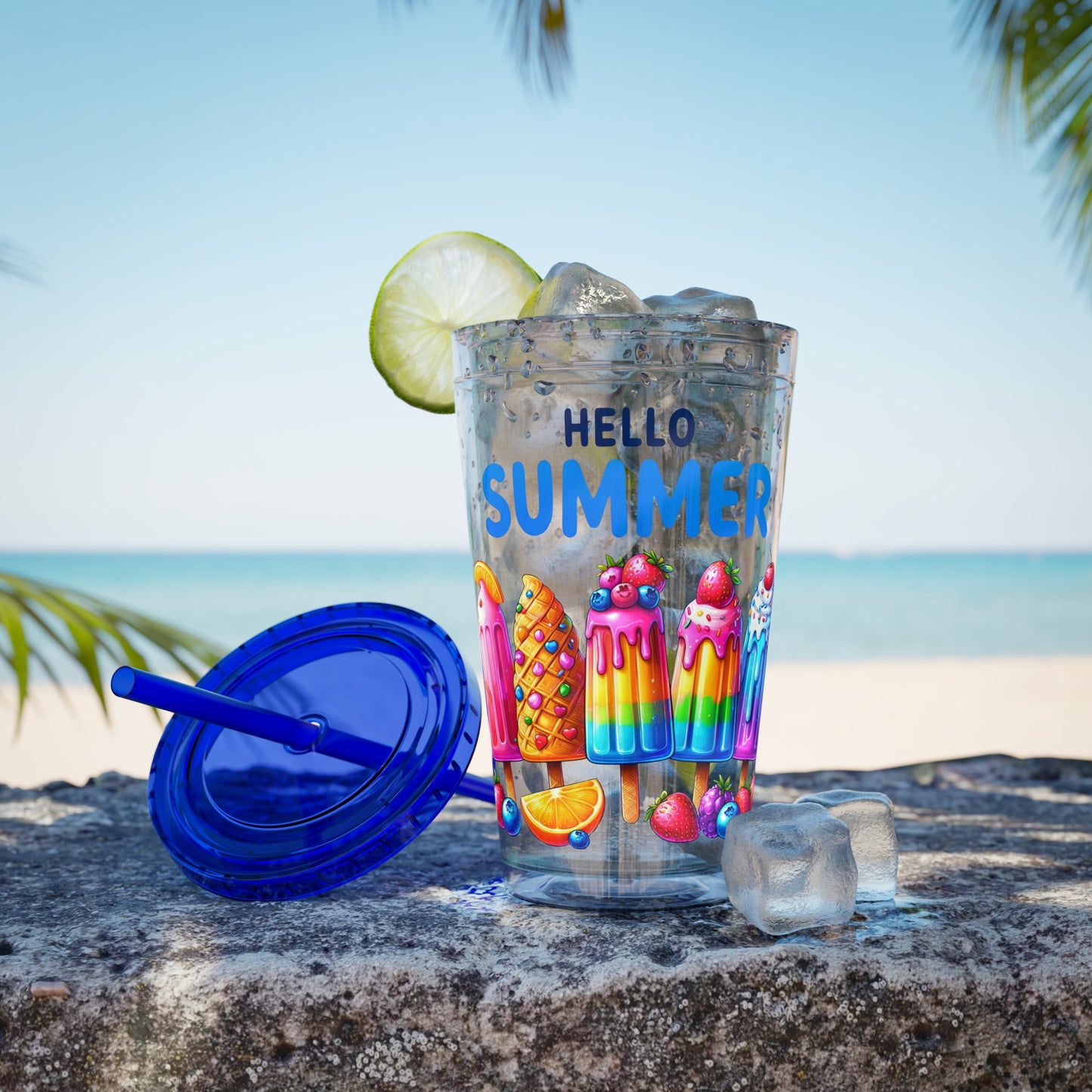 Hello Summer Sunsplash Tumbler with Straw, 16oz