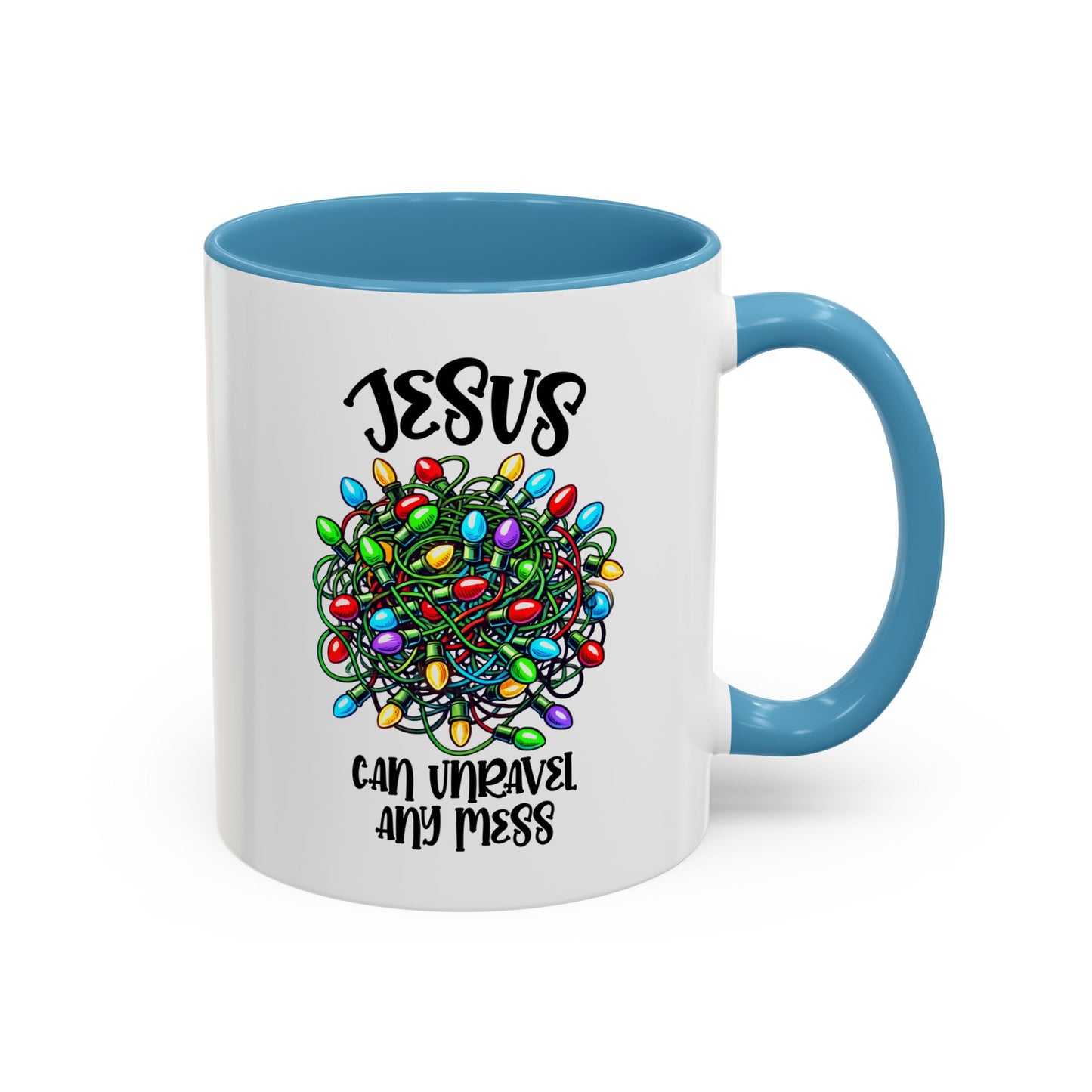 Jesus Can Unravel Any Mess Accent Coffee Mug (11, 15oz)